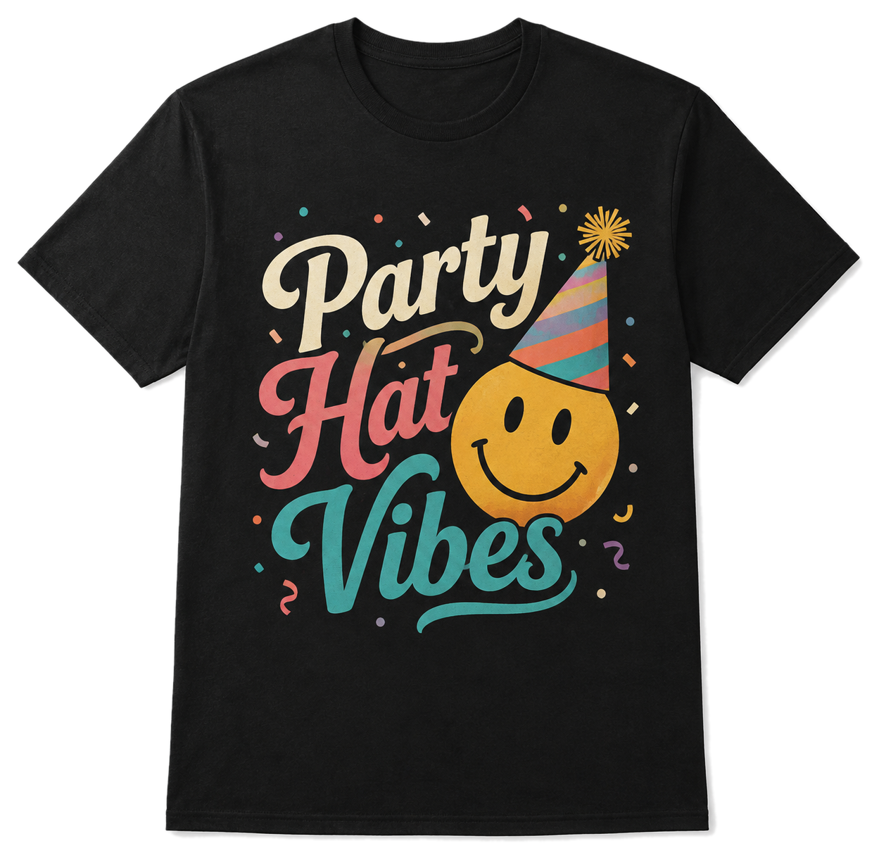 Black Party Hat Vibes Retro Color T-shirt